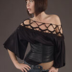 Wide leather belt with a top finished with crochet lace by Iwona Luka