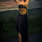 Black evening dress with crochet accessories By Iwona Luka