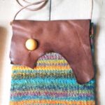 Boho colourful woven and leather two pockets handcrafted handbag bu Iwona Luka