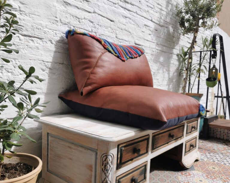 Leather cushions, handcrafted and one off